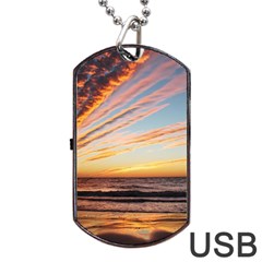 Sunset Beach Ocean Scenic Dog Tag Usb Flash (two Sides) by Simbadda