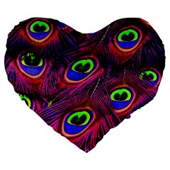Peacock Feathers Color Plumage Large 19  Premium Heart Shape Cushions by Celenk