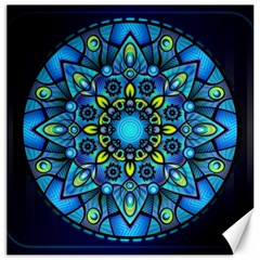 Mandala Blue Abstract Circle Canvas 16  X 16  by Simbadda