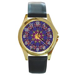 Abstract Art Artistic Texture Blue Round Gold Metal Watch by Simbadda