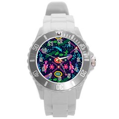 Colorful Pattern Round Plastic Sport Watch (l) by Hansue