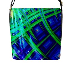 Green Blue Squares Fractal Flap Closure Messenger Bag (l) by bloomingvinedesign