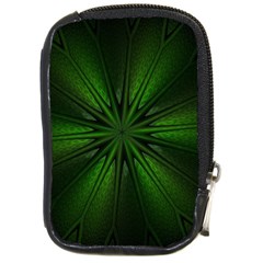 Green Fractal Art Artistic Pattern Compact Camera Leather Case by Nexatart