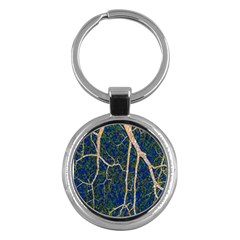 Green Leaves Blue Background Night Key Chains (round) 