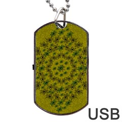 Flower Wreath In The Green Soft Yellow Nature Dog Tag Usb Flash (one Side) by pepitasart