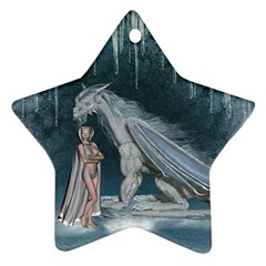Wonderful Fairy With Ice Dragon Star Ornament (two Sides) by FantasyWorld7