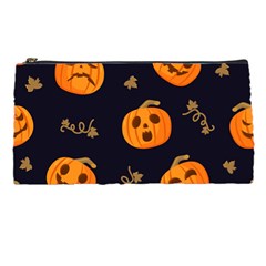 Funny Scary Black Orange Halloween Pumpkins Pattern Pencil Cases by HalloweenParty