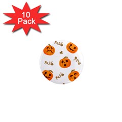 Funny Spooky Halloween Pumpkins Pattern White Orange 1  Mini Magnet (10 Pack) 