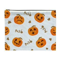 Funny Spooky Halloween Pumpkins Pattern White Orange Cosmetic Bag (xl) by HalloweenParty