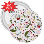 Floral Christmas pattern  3  Buttons (100 pack) 