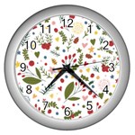 Floral Christmas pattern  Wall Clock (Silver)