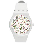 Floral Christmas pattern  Round Plastic Sport Watch (M)