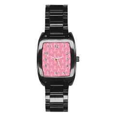 Pink Ribbon - Breast Cancer Awareness Month Stainless Steel Barrel Watch by Valentinaart