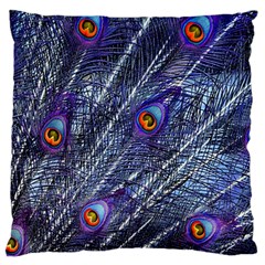 Peacock Feathers Color Plumage Blue Large Flano Cushion Case (two Sides) by Sapixe