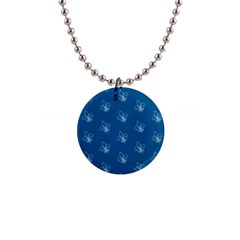 Quebec French Royal Fleur De Lys Elegant Pattern Blue Blue Quebec Fleur De Lys Pattern Blue 1  Button Necklace by Quebec