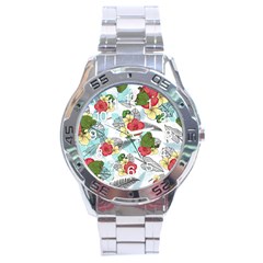 Apu Apustaja And Groyper Pepe The Frog Frens Hawaiian Shirt With Red Hibiscus On White Background From Kekistan Stainless Steel Analogue Watch by snek