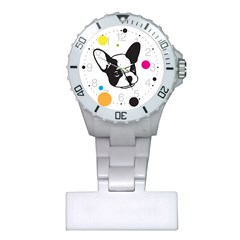 Boston Terrier Dog Pattern With Rainbow And Black Polka Dots Plastic Nurses Watch by genx