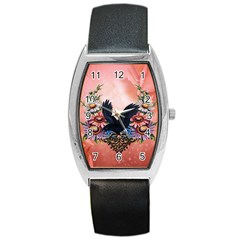 Wonderful Crow With Flowers On Red Vintage Dsign Barrel Style Metal Watch by FantasyWorld7