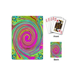 Groovy Abstract Pink, Turquoise And Yellow Swirl Playing Cards (mini) by myrubiogarden