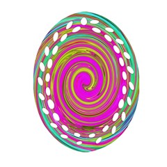 Groovy Abstract Pink, Turquoise And Yellow Swirl Ornament (oval Filigree) by myrubiogarden