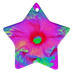 Psychedelic Pink And Red Hibiscus Flower Star Ornament (two Sides) by myrubiogarden
