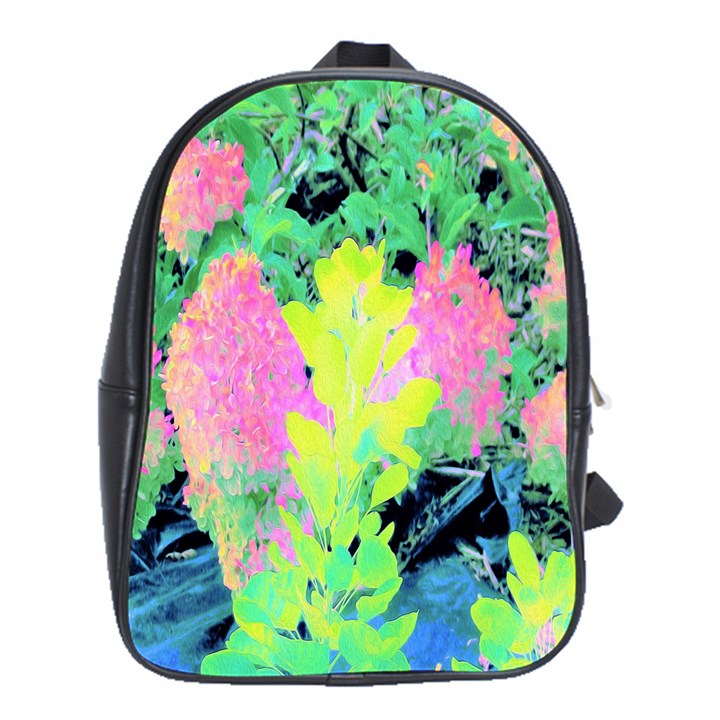 Fluorescent Yellow Smoke Tree With Pink Hydrangea School Bag (XL)