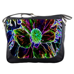 Abstract Garden Peony In Black And Blue Messenger Bag by myrubiogarden