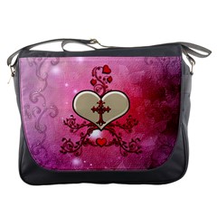 Wonderful Hearts With Floral Elements Messenger Bag by FantasyWorld7