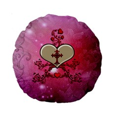 Wonderful Hearts With Floral Elements Standard 15  Premium Round Cushions by FantasyWorld7