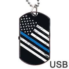 Usa Flag The Thin Blue Line I Back The Blue Usa Flag Grunge On Black Background Dog Tag Usb Flash (two Sides) by snek