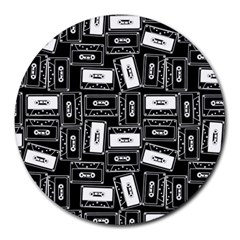 Tape Cassette 80s Retro Genx Pattern Black And White Round Mousepads by genx