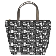 Tape Cassette 80s Retro Genx Pattern Black And White Bucket Bag by genx