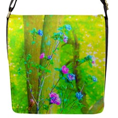 Hot Pink Abstract Rose Of Sharon On Bright Yellow Flap Closure Messenger Bag (s) by myrubiogarden