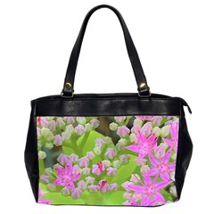 Hot Pink Succulent Sedum With Fleshy Green Leaves Oversize Office Handbag (2 Sides) by myrubiogarden