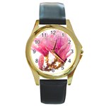 Wild Magnolia flower Round Gold Metal Watch