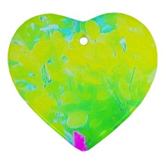 Fluorescent Yellow And Pink Abstract Garden Foliage Heart Ornament (two Sides) by myrubiogarden