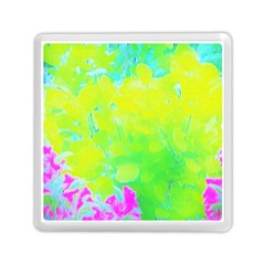 Fluorescent Yellow And Pink Abstract Garden Foliage Memory Card Reader (square) by myrubiogarden