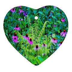 Purple Coneflower Garden With Tiger Eye Tree Heart Ornament (two Sides) by myrubiogarden