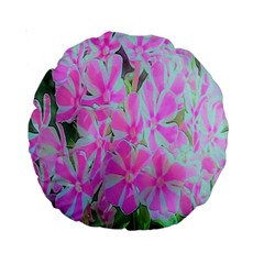 Hot Pink And White Peppermint Twist Garden Phlox Standard 15  Premium Round Cushions by myrubiogarden