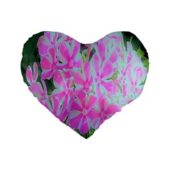 Hot Pink And White Peppermint Twist Garden Phlox Standard 16  Premium Heart Shape Cushions by myrubiogarden