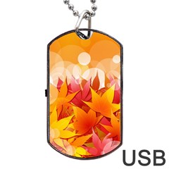 Autumn Background Maple Leaves Bokeh Dog Tag Usb Flash (two Sides) by Wegoenart