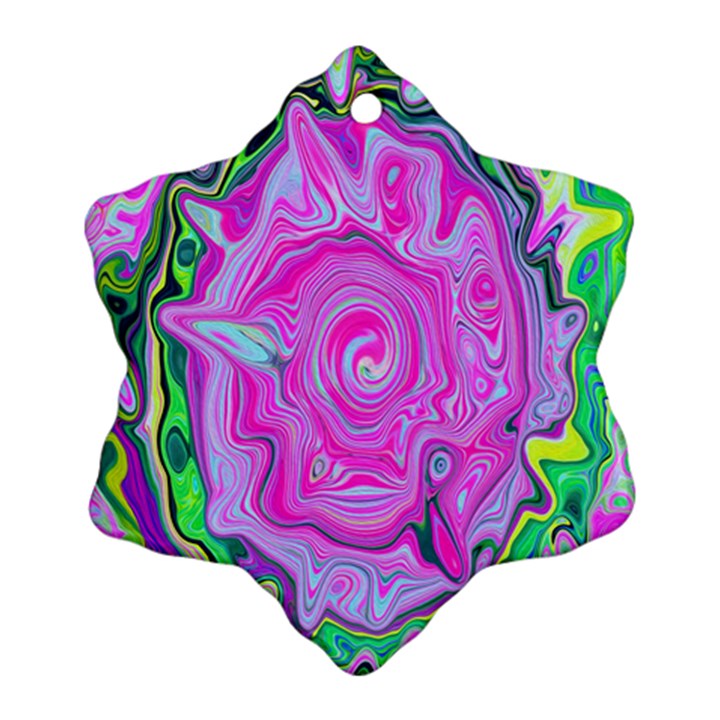 Groovy Pink, Blue And Green Abstract Liquid Art Ornament (Snowflake)
