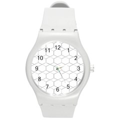 Honeycomb Pattern Black And White Round Plastic Sport Watch (m) by picsaspassion