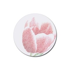 Tulip Red And White Pen Drawing Rubber Coaster (round)  by picsaspassion