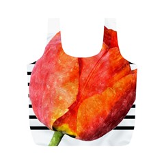 Red Tulip And Black Stripes Full Print Recycle Bag (m) by picsaspassion