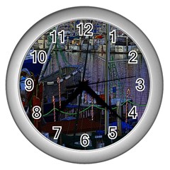 Christmas Boats In Harbor Wall Clock (silver) by Wegoenart