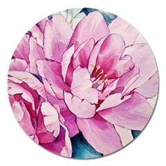 Art Painting Flowers Peonies Pink Magnet 5  (round)