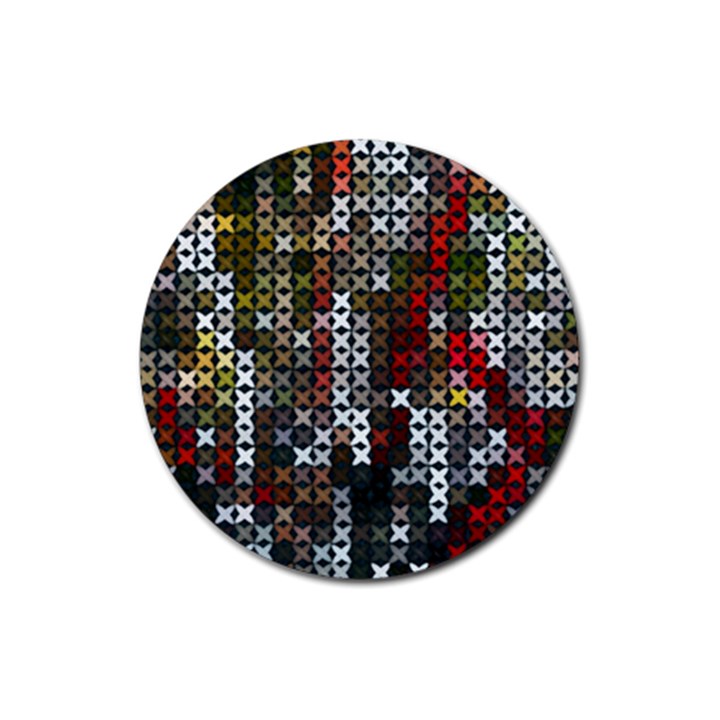 Christmas Cross Stitch Background Rubber Coaster (Round) 