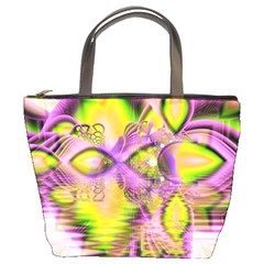 Golden Violet Crystal Heart Of Fire, Abstract Bucket Bag by DianeClancy