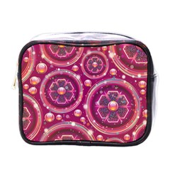 Pink Abstract Background Floral Glossy Mini Toiletries Bag (one Side)